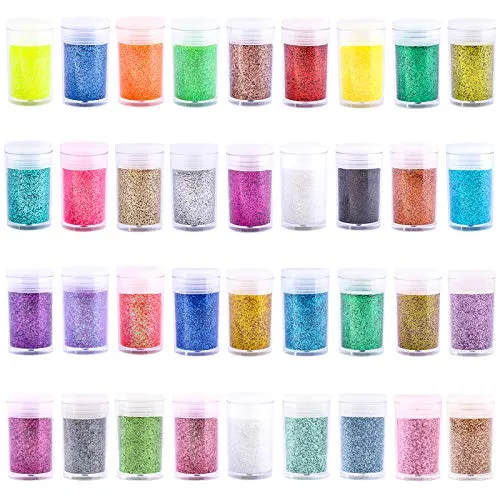 Bastel Glitzerpulver, 36 Farben Extra Feiner Glitzer für Epoxidharz, Schillerndes Glitzerpuder für Kunsthandwerk, Nagelkunst, Körper, Make-up, Becher, Farbe, Schleim, Ornamente, Karten