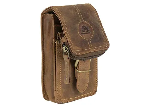Greenburry Vintage Gürteltasche aus Leder 10 cm - Gürteltasche mit 1 Hauptfach und 1 Vorfach, ideal für Gürtel bis 5,5 cm. Perfekt zum sicheren, körpernahen Tragen im Urlaub oder beim Shopping.