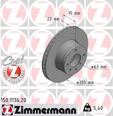 Produktbild Zimmermann Bremsscheibe COAT Z 150.1136.20