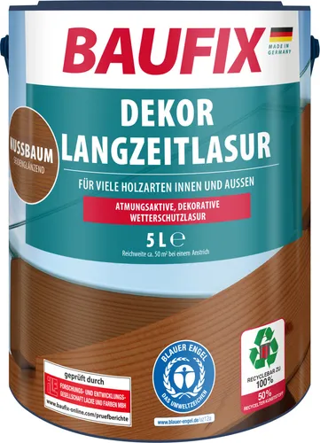 BAUFIX Dekor Langzeitlasur nussbaum seidenmatt, 5 Liter von BAUFIX