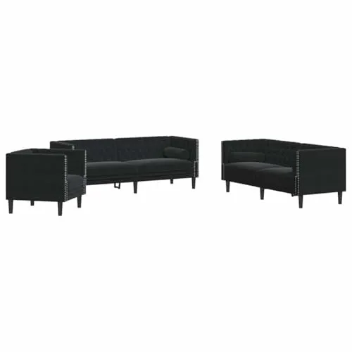 vidaXL Chesterfield Sofa Set 3-TLG. mit Nackenrollen - Elegante Sofagarnitur im Chesterfield-Stil, aus weichem Samt für höchsten Sitzkomfort, ideal zum Entspannen und als Blickfang im Wohnzimmer.