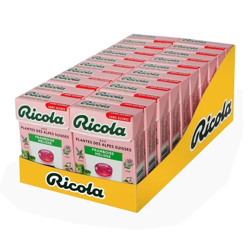 Ricola Himbeere Melisse Kräuterbonbons Zuckerfrei 20x50g in pink von Ricola