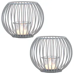 2er Set Skandinavische Deko Windlicht Teelichthalter Kerzenhalter Spectro Grau Klein