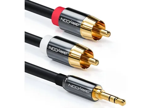 deleyCON deleyCON 15m HQ Adapter Audio Kabel - 3,5mm Klinke zu 2x Cinch Stecker Audio-Kabel