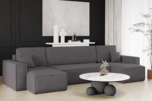 Kaiser Möbel Ecksofa mit Schlaffunktion und Bettkasten - Sofas & Couches - Modernes Design mit praktischer Schlaffunktion, verwandelt sich in ein bequemes Bett (200x120 cm) und bietet hohen Komfort durch strapazierfähigen T30-Schaum.