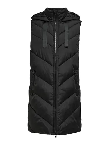 ONLY Damen Jdyskylar Padded Hood Waistcoat, Schwarz - Stylische Steppweste für jedes Wetter - Funktionsjacken mit Kapuze und Wärmeisolierung, perfekt für kühle Tage und urbanen Style.