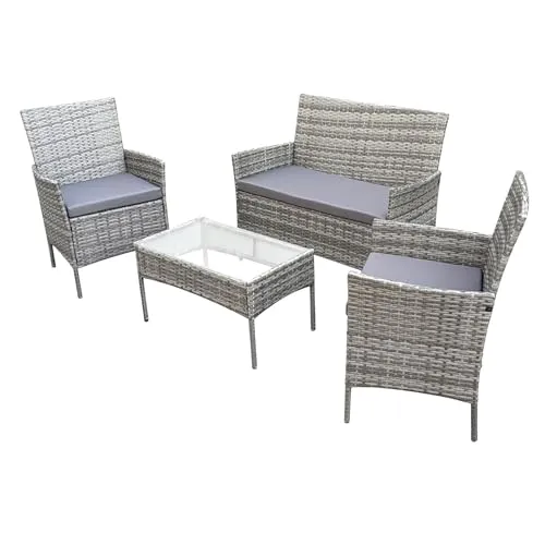 SVITA Brooklyn 4-teiliges Gartenlounge Set aus Polyrattan - Elegantes 4-teiliges Gartenlounge Set aus wetterfestem Polyrattan. Inklusive komfortabler Kissen und stabilen Tisch für entspannte Stunden im Freien. Ideal für Garten, Terrasse oder Balkon.