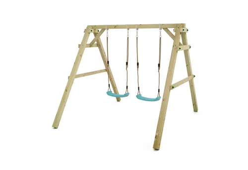 Wickey Doppelschaukel Sky Dancer Prime - Kinderschaukel mit Holzgestell & 2 Sitzen - Hochwertige Gartenschaukel aus massivem Holz mit 10 Jahren Garantie. Ideal für kreative Spielideen und Teamspiel, fördert die Motorik. Kompakte Maße für jeden Garten, sicher und stabil!