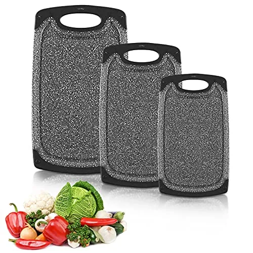 JOYBOY Premium Schneidebrett,3 Stück Schneidebrett Set,Schneidebretter Kunststoff Antibakteriell,100% Rutschfeste Aufkleber und Saftkanal, BPA-Free, Spülmaschinenfestes, Frühstücksbrettchen