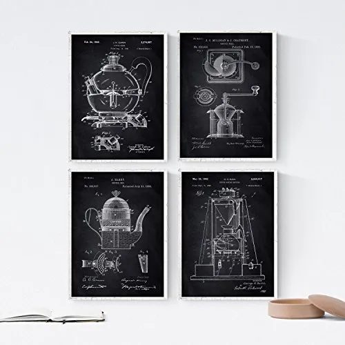 Nacnic 4 Bilder mit Kaffee Patenten – Vintage Posterset
