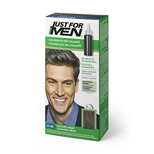 Just For Men Tinte Colorante en Gel, Coloración Masculina, Cubre Las Canas, Devuelve Tu Color Original Para Una Apariencia Natural - Tono Castaño Medio, H30