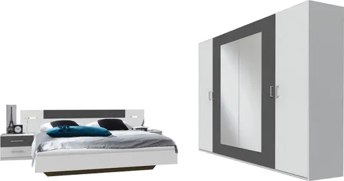 Wimex Komplettschlafzimmer ANGIE 499 x 208 x 210 cm - Komplettzimmer mit Kleiderschrank, Bett und 2 Nachtkommoden, in modernem Weiß und Graphit, ideal für stilvolle Schlafzimmergestaltung.
