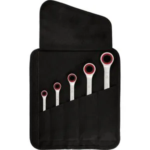 Bosch Professional 1600A02Z3D Ratschen-Ringschlüssel-Satz - 5-teiliges Ratschen-Schlüsselset für enge Stellen, zahnlose Ratsche mit weniger als 3 Grad Rückschwenkwinkel, aus strapazierfähigem Chrom-Vanadium-Stahl, ideal für Profi-Handwerker.