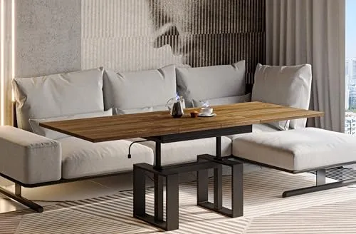 Endo-Moebel Artino Flex – Ausziehbarer Couchtisch mit Synchronauszug | Höhenverstellbarer Esstisch (Stirling Eiche)