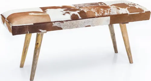 Wohnling Sitzbank WL5.103 - Echt Leder, 120 x 40 cm, braun/beige - Drohnen-Sitzbank im Landhausstil, handgefertigt aus 100% Echt Leder mit stabilen Massivholzbeinen für höchsten Komfort und Langlebigkeit.