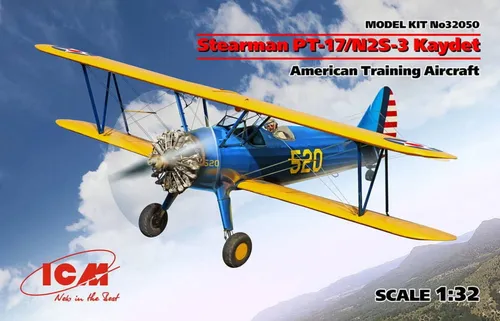 ICM 32050 - 1:32 Stearman PT-17/N2S-3 Kaydet Bausatz - Flugzeuge, detaillierter Modellbausatz des amerikanischen Trainingsflugzeugs für anspruchsvolle Modellbauer.