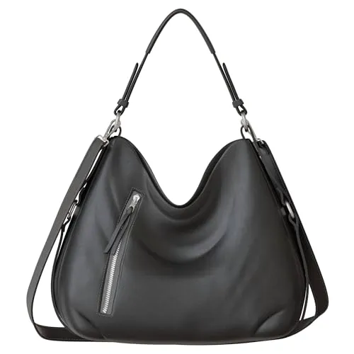 KMISSO Damen Shopper Hand Umhänge Schulter Tasche Veganes Leder 30619 Black - Elegante Handtasche aus weichem, veganem Kunstleder. Viel Platz für Essentials und durchdachte Innenaufteilung. Flexibel tragbar als Umhängetasche oder Handtasche – ideal für Alltag und besondere Anlässe.