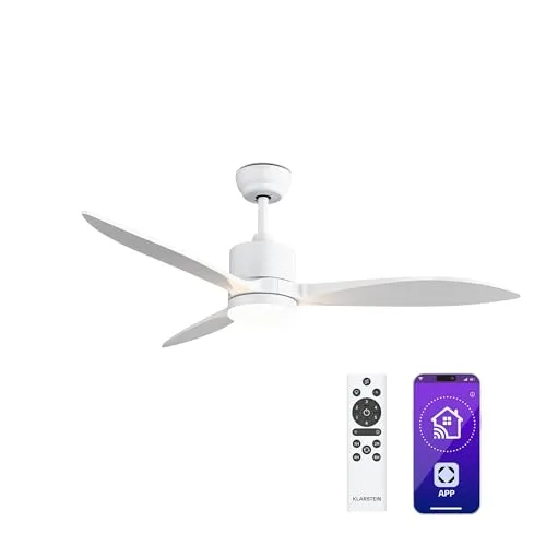 Klarstein SkyBreeze Deckenventilator mit Beleuchtung – Smart Steuerung & IP44 für Außenbereiche - Ventilatoren mit 6 Geschwindigkeitsstufen und leisen Betrieb, ideal für Terrassen und Balkone. Genieße angenehme Brisen und dimmbares Licht, bequem steuerbar per Fernbedienung oder App.