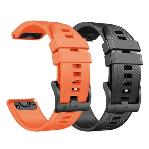 Quickfit 22mm für Garmin Fenix 5/5 Plus/6/6 Pro/8 47mm/7/7Pro/E 47mm, Quickfit Armband 22mm für Garmin Epix 2, Instinct/Instinct 2, Forerunner 935/945/955/965, Approach S60/S62(Schwarz/Orange)