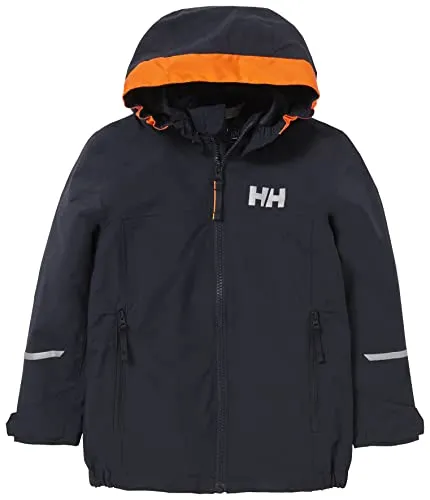 Helly Hansen Shelter 2.0 Regenjacke Navy 5, 110 - Outdoor Freizeitjacke für Kinder, wasserdicht und atmungsaktiv mit sicherem reflektierenden Aufdruck und abnehmbarer Kapuze für optimalen Schutz bei wechselhaftem Wetter.