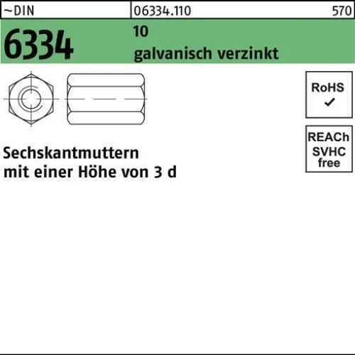 100er PACK(Stk) 006334101000060000 Sechskantmutter DIN 6334 M 6 SW 10 10 galvan