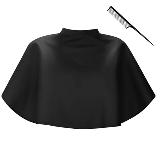 JRSHIRLEYLTD 1 Stück Frisierumhang Kurz, Schwarze Make up Umhang, Schminkmantel Friseurumhang Erwachsene, Wasserdichter Haar Schneideumhang,Umhang Friseurbedarf Friseur Zubehör