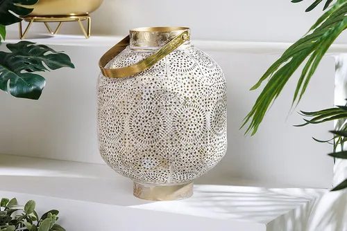 riess-ambiente Windlicht ORIENT 25cm gold - Handgefertigte Deko-Laterne - Windlichter, handgefertigt, jedes Stück ein Unikat mit elegantem orientalischem Design für stimmungsvolles Licht in Ihrem Zuhause.