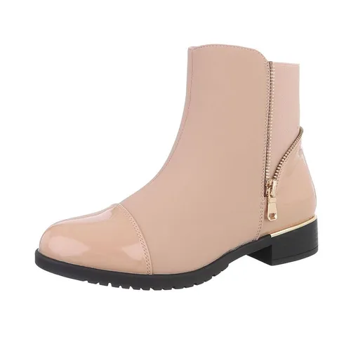 Ital-Design Damen Elegant Stiefelette (87417701) Beige Blockabsatz - Elegante Damen Stiefelette mit Blockabsatz für einen sicheren Halt. Ideal für stilvolle Auftritte. Größe 36, Obermaterial aus Synthetik und Textil, Reißverschluss für einfaches An- und Ausziehen.