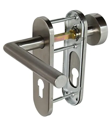 Edelstahl Feuerschutz Türbeschlag FS-1353 KS Knauf PZ 72 mm L Form - Türklinke mit Feuerschutz nach DIN 18273, ideal für Sicherheit und Langlebigkeit, Schlossmaß 72 mm und vielseitige Überbrückung von 44 - 66 mm.