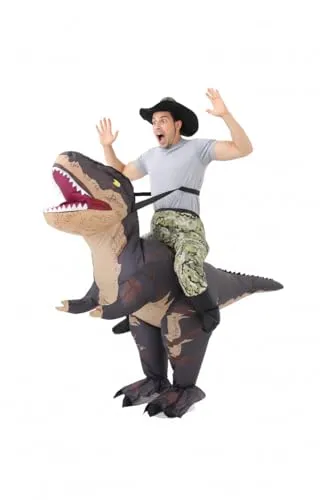 FUNFOCUS Aufblasbare Dino Kostüm Erwachsene – Ganzkörper Luft Dinosaur kostüm Herren Damen, Lustige Fasching Kostüm für Halloween Weihnachten Karneval Party