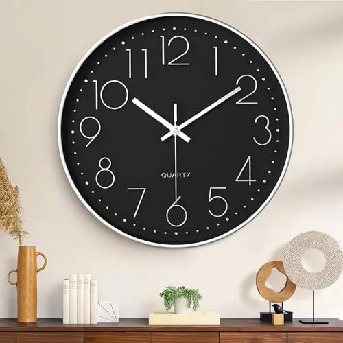 ZHHGOO Moderne Wanduhr 30 cm, Quartz Lautlos Wanduhrs, Ohne Tickgeräusche, Dekorative Wanduhrs für Wohnzimmer, Küche, Büro und Kinderzimmer (Schwarz)