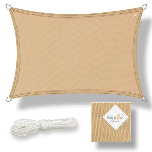 hanSe Sonnensegel rechteckig, Segeltuch Rechteck, 3x4m in Sand, aus Polyester, wasserdicht, mit UV Schutz und Sonnenschutz, für Garten, Balkon und Terrasse