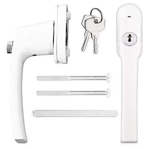 Fenstergriff Aluminium abschließbar, Fenstergriff, Fenstergriffe abschließbar Weiß, Window Handles, Griffe mit Befestigungsschrauben, geeignet für Türen und Fenster