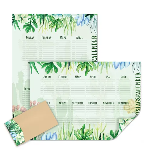 Geburtstagskalender Kaktus Grün I A2 jahresunabhängig I Dauerkalender I dv_1296