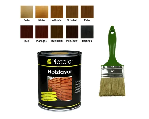 Produktbild Pictolor Holzschutzlasur Pictolor® Holzanstrich-Set mit Werkzeug 0,75 Liter Natur