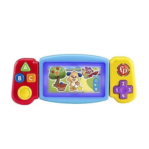 FISHER-PRICE Lernspaß Spielkonsole - Kinderspielzeug mit Lichtern, Geräuschen und Lernliedern, Spielzeug für Feinmotorik, Zahlen, Farben und Formen lernen, spricht deutsch, ab 9 Monaten/ 1 Jahr, HNL53