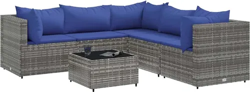 vidaXL 6-tlg. Garten-Lounge-Set mit Kissen Grau Poly Rattan von vidaXL