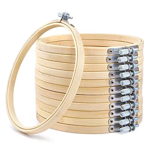 Caydo 12 Stück 15 cm Stickrahmen Holz Bulk Bambus Kreis Kreuzstich Reifen Runde Ring für Weihnachtsdekoration