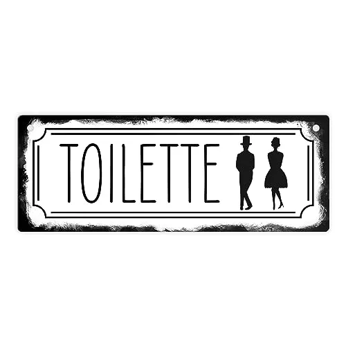 Toilettenschild mit Mann und Frau Metallschild L in 10,5x28cm in Retrooptik
