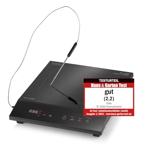 CASO TC2400 ThermoControl - Präzises Kochfeld mit Thermo Control Thermometer, 2400 Watt Leistung für punktgenaues Braten und Kochen