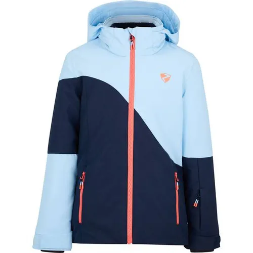 Ziener Kinder Schneejacke AVINE dark navy Größe 128 - Funktionsjacke für Mädchen, ausgestattet mit wasser- und winddichter ZIENER AQUASHIELD® Membran, hält warm und trocken bei kaltem Wetter. Ideal für den Skiurlaub mit reflektierenden Elementen und sicherer Kapuze.