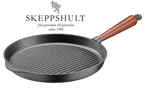 Skeppshult Gusseisen Grillpfanne Ø 28 cm mit Walnussholzgriff - Hochwertige Gusseisen Grillpfanne, ideal für gleichmäßiges Grillen und Braten, mit ergonomischem Walnussholzgriff für besten Komfort.