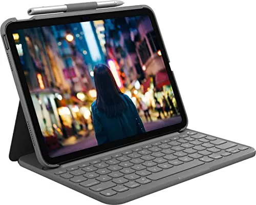 Logitech iPad (10. Generation) Tastatur-Case Slim Folio - integrierte kabellose Tastatur im Pan Nordic Layout, effiziente Leistung und vielseitige Konnektivität