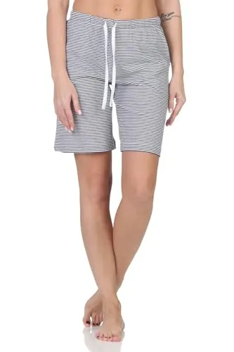 Normann Damen Shorty Schlafanzug Pyjama Hose kurz - Mix & Match - perfekt zu kombinieren, Farbe:Streifen_Marine, Größe:44-46