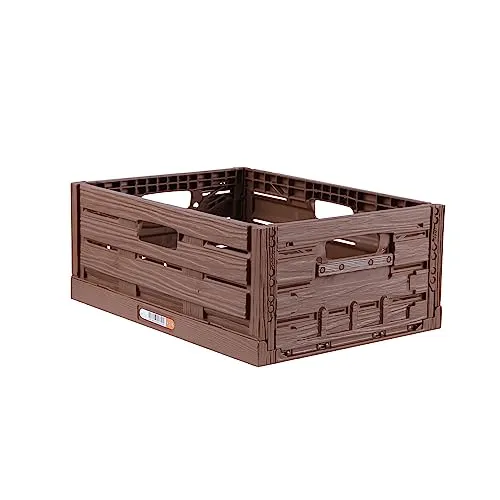 Stabile Klappbox in Holzoptik 40 x 30 x 16,3cm (16 L) Stapelbare Lagerkisten - Faltbarer Einkaufskorb - Robust und belastbare Klappkiste
