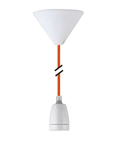 NCC-Licht Design Pendelleuchte Textilkabel E27 Keramik Fassung Weiß & weißem Baldachin (orange)