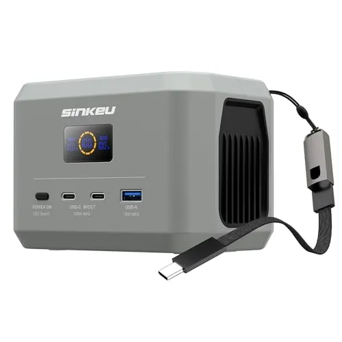 SinKeu Tragbare Powerstation,96 Wh LiFePO4-Akku,USB-C 100W EIN-/Ausgang | 3 Anschlüssen, Schnellladeakku für Reisen, Notstromversorgung