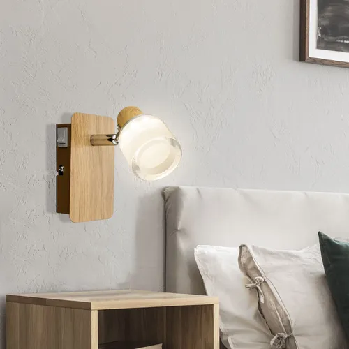 Wandleuchte Wandstrahler Spotlampe beweglich LED Leselampe Holzleuchte H 12 cm