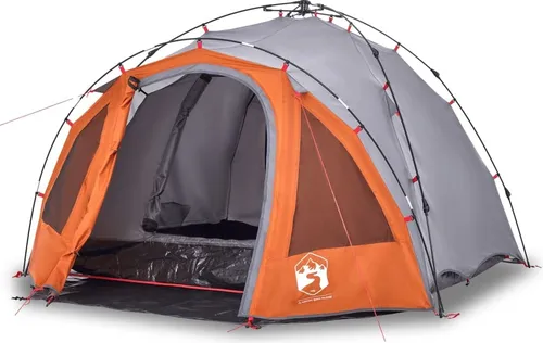 vidaXL Kuppel-Campingzelt für 3 Personen - Grau und Orange mit Quick-Release-System - Zelt für 3 Personen, wasserdicht und winddicht mit Quick-Release-System für einfachen Aufbau. Ideal für Campingabenteuer und bietet praktischen Zugang zum Stromkabel.