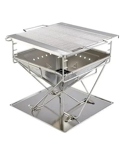 KATLA L - Edelstahl-Grill von GROENBERG - Robuster Edelstahl-Grill mit höhenverstellbarem Grillrost und integrierter Bodenplatte für sauberen Grillspaß. Ideal für Outdoor-Küche und als Feuerschale nutzbar.